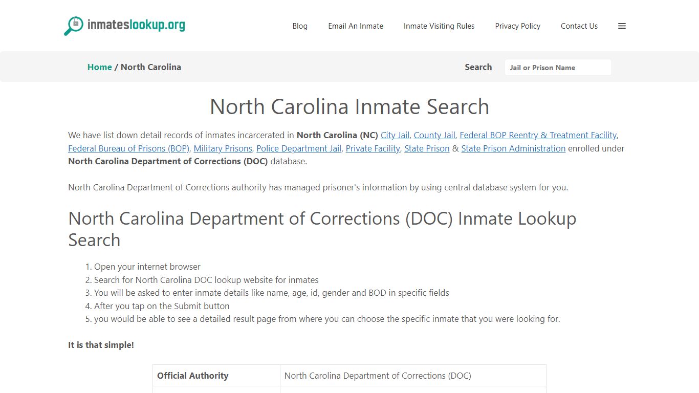 North Carolina Inmate Search - Inmates lookup